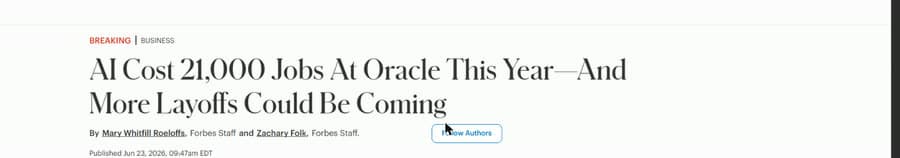 Forbes: AI Cost 21,000 Jobs At Oracle This Year—And More Layoffs Could Be Coming