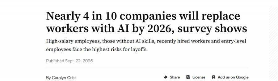 HR Dive: Nearly 4 in 10 companies will replace workers with AI by 2026, survey shows